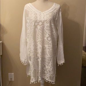 White 100% cotton lace Bathing suit cover-up, XXL